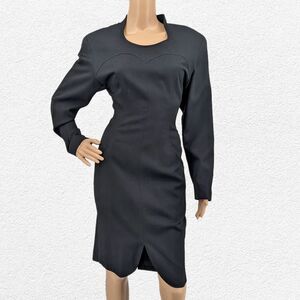 Vintage 80s/90s PSI by Alvin Bell Dress LBD Black Fitted Pockets Cocktail Size 8
